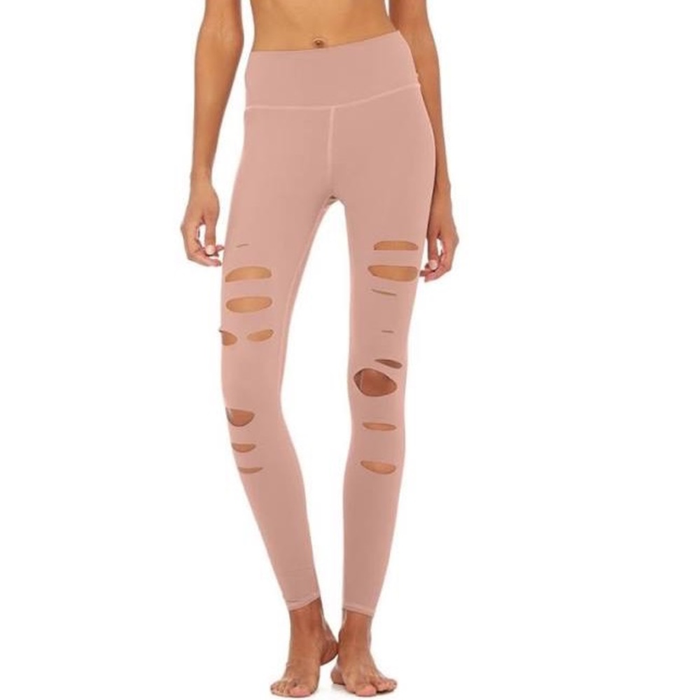 Alo Yoga Ripped Warrior Mauve Leggings Size Small